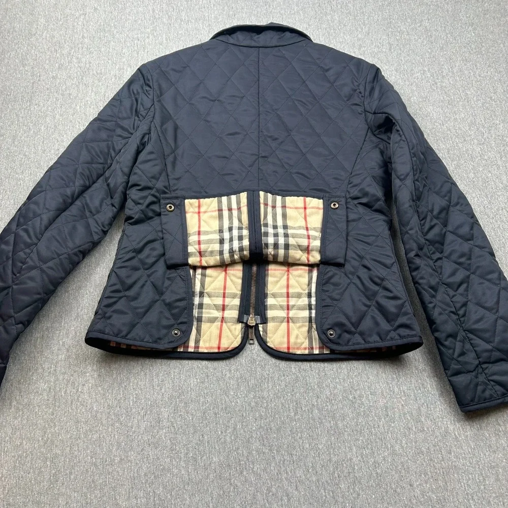 Burberry London Full Zip Quilted Jacket Womens Small Blue Plaid Lined - Picture 16 of 16